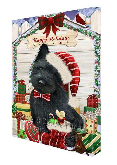 Happy Holidays Christmas Scottish Terrier Dog House with Presents Canvas Print Wall Art Décor CVS80720