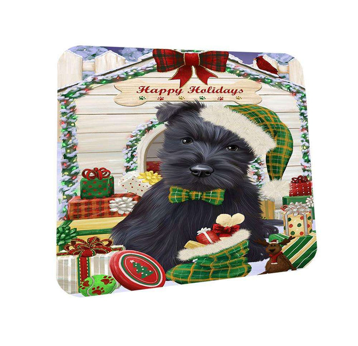 Happy Holidays Christmas Scottish Terrier Dog House With Presents Coasters Set of 4 CST51451