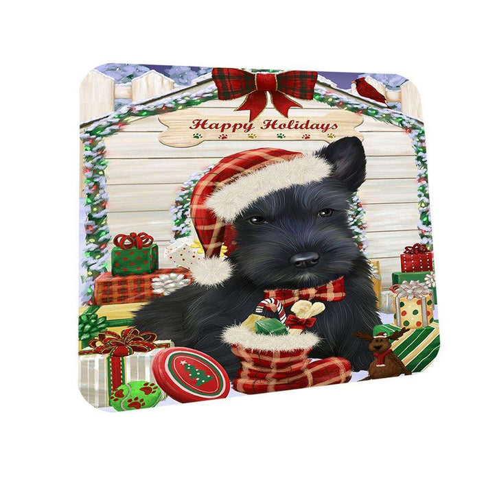 Happy Holidays Christmas Scottish Terrier Dog House With Presents Coasters Set of 4 CST51453
