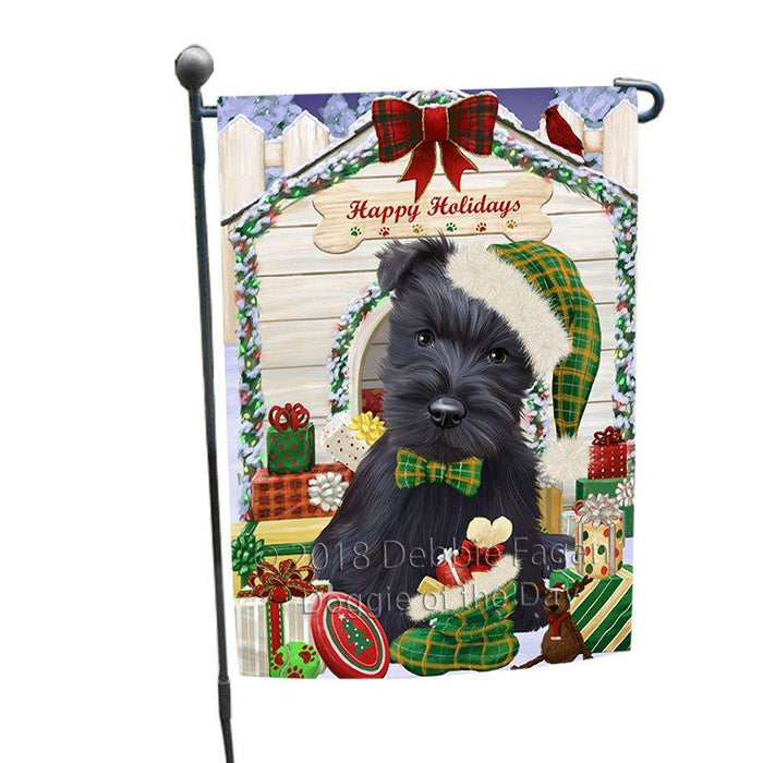 Happy Holidays Christmas Scottish Terrier Dog House With Presents Garden Flag GFLG51489