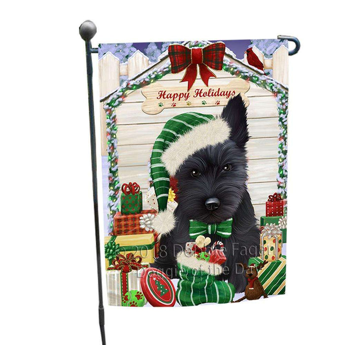 Happy Holidays Christmas Scottish Terrier Dog House With Presents Garden Flag GFLG51490