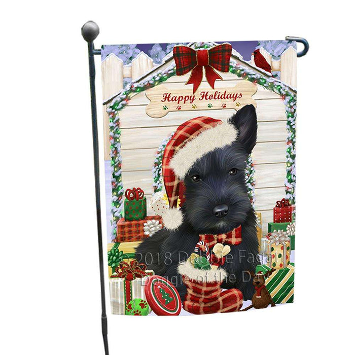 Happy Holidays Christmas Scottish Terrier Dog House With Presents Garden Flag GFLG51491