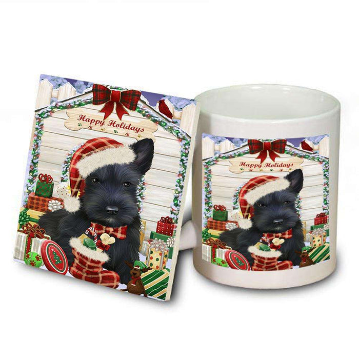 Happy Holidays Christmas Scottish Terrier Dog House With Presents Mug and Coaster Set MUC51486