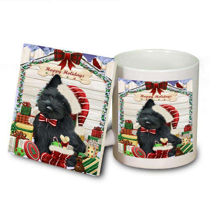 Happy Holidays Christmas Scottish Terrier Dog House With Presents Mug and Coaster Set MUC51487