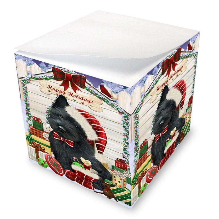 Happy Holidays Christmas Scottish Terrier Dog House With Presents Note Cube NOC51495