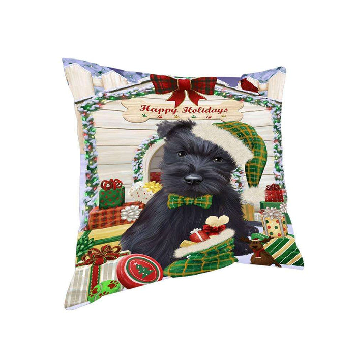 Happy Holidays Christmas Scottish Terrier Dog House with Presents Pillow PIL62332
