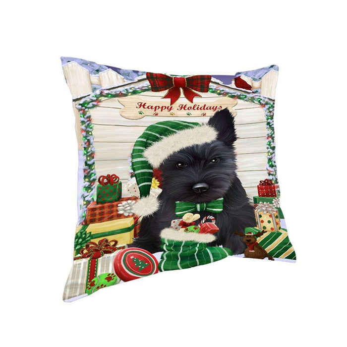 Happy Holidays Christmas Scottish Terrier Dog House with Presents Pillow PIL62336