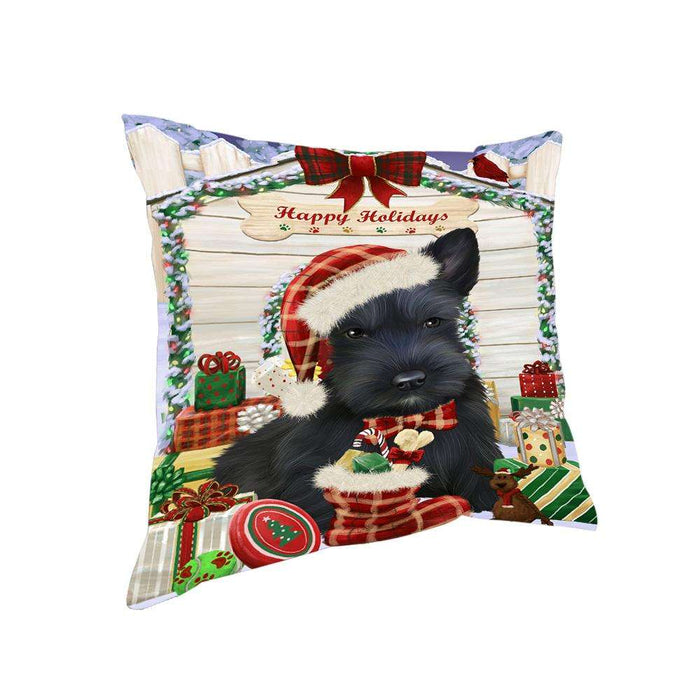 Happy Holidays Christmas Scottish Terrier Dog House with Presents Pillow PIL62340