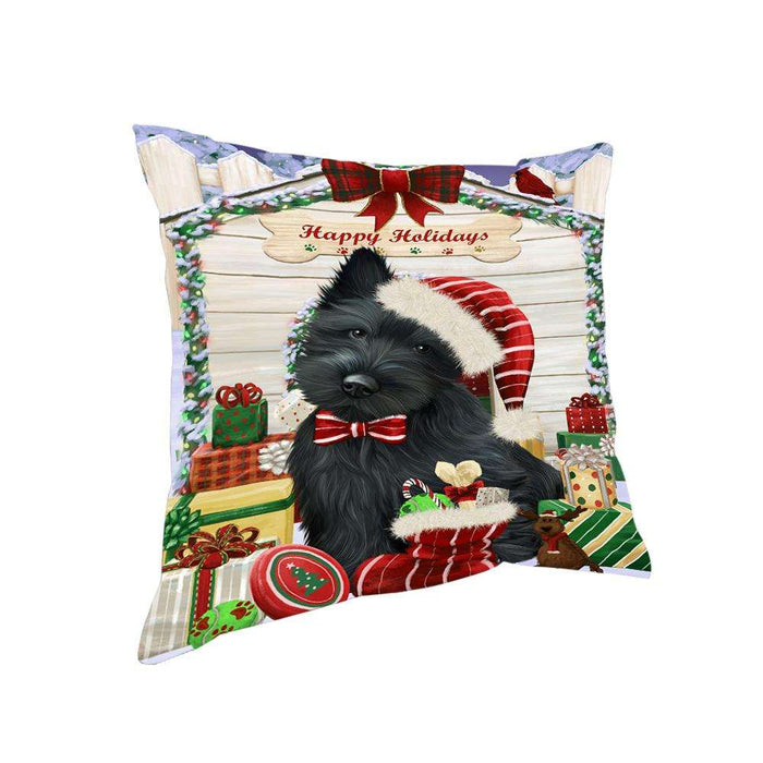 Happy Holidays Christmas Scottish Terrier Dog House with Presents Pillow PIL62344