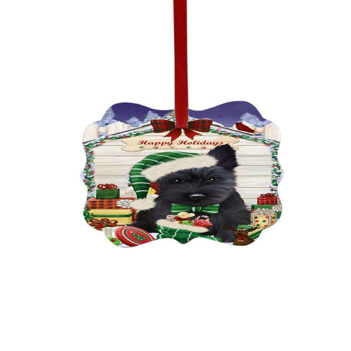 Happy Holidays Christmas Scottish Terrier House With Presents Double-Sided Photo Benelux Christmas Ornament LOR49951