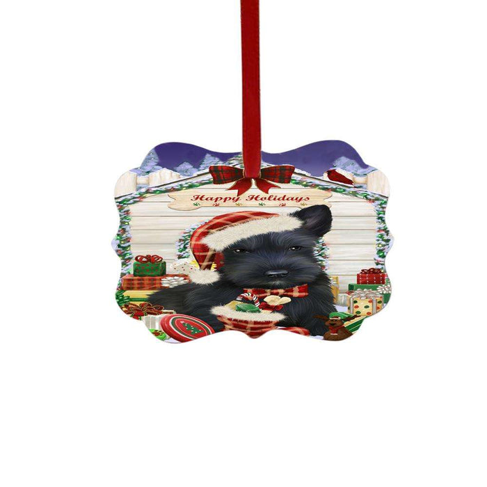 Happy Holidays Christmas Scottish Terrier House With Presents Double-Sided Photo Benelux Christmas Ornament LOR49952