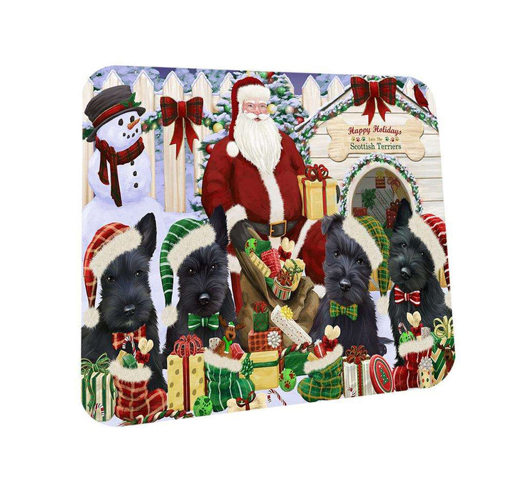 Happy Holidays Christmas Scottish Terriers Dog House Gathering Coasters Set of 4 CST51422