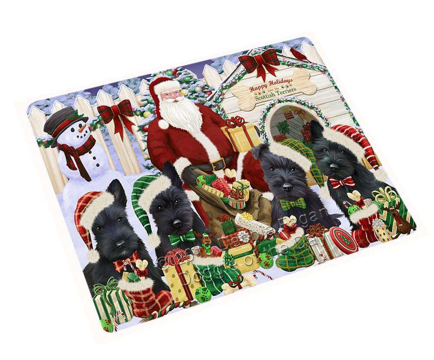 Happy Holidays Christmas Scottish Terriers Dog House Gathering Cutting Board C58638