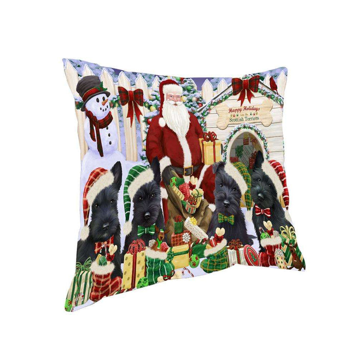 Happy Holidays Christmas Scottish Terriers Dog House Gathering Pillow PIL62216