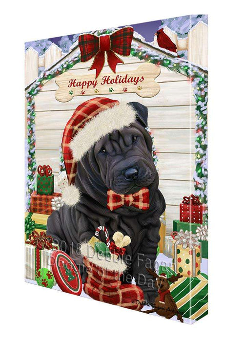 Happy Holidays Christmas Shar Pei Dog House with Presents Canvas Print Wall Art Décor CVS80747