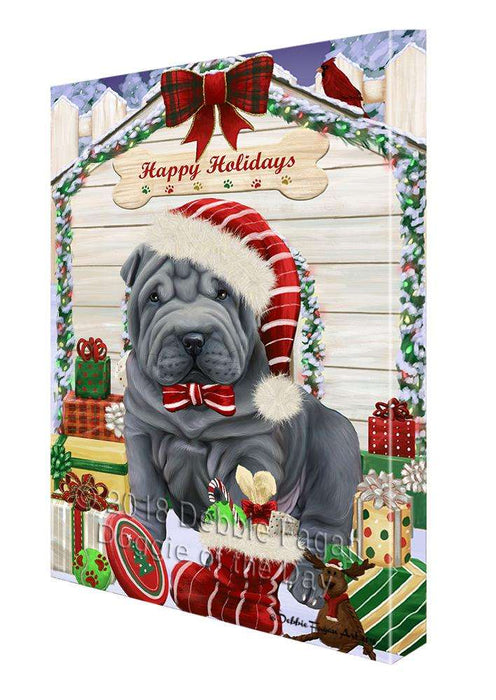 Happy Holidays Christmas Shar Pei Dog House with Presents Canvas Print Wall Art Décor CVS80756