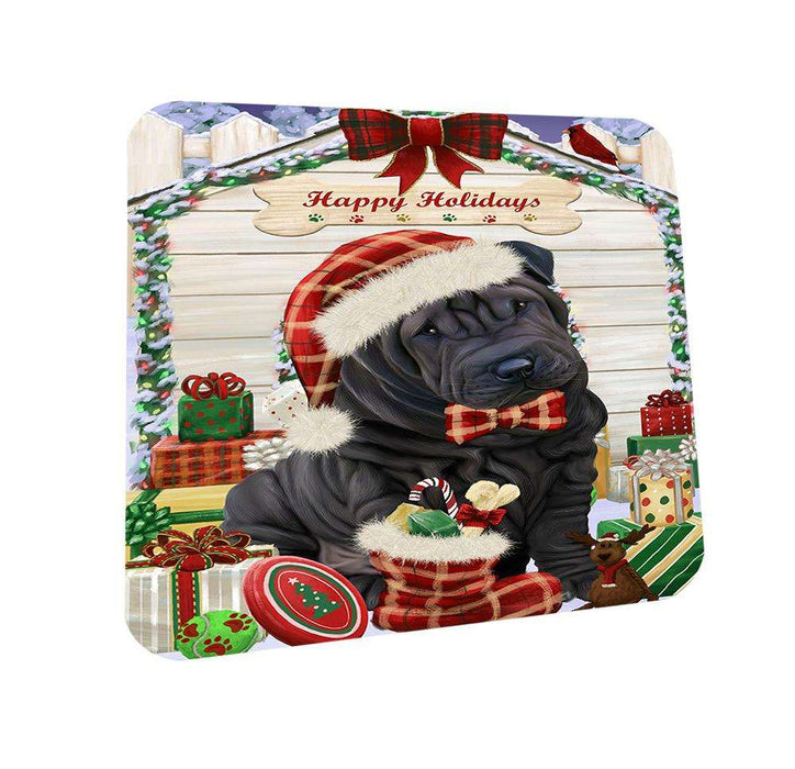 Happy Holidays Christmas Shar Pei Dog House With Presents Coasters Set of 4 CST51457