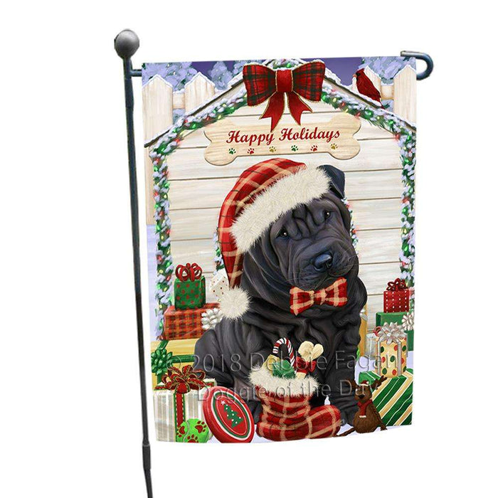 Happy Holidays Christmas Shar Pei Dog House With Presents Garden Flag GFLG51495