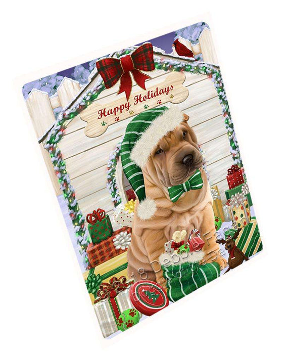 Happy Holidays Christmas Shar Pei Dog House with Presents Large Refrigerator / Dishwasher Magnet RMAG69480