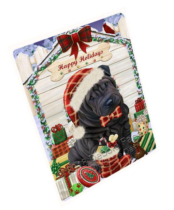 Happy Holidays Christmas Shar Pei Dog House with Presents Large Refrigerator / Dishwasher Magnet RMAG69486