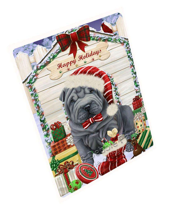 Happy Holidays Christmas Shar Pei Dog House with Presents Large Refrigerator / Dishwasher Magnet RMAG69492
