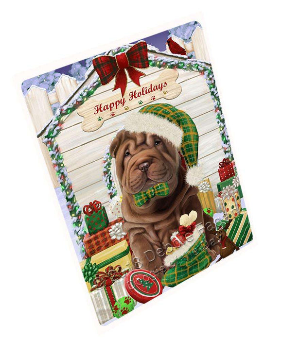 Happy Holidays Christmas Shar Pei Dog House With Presents Magnet Mini (3.5" x 2") MAG58737