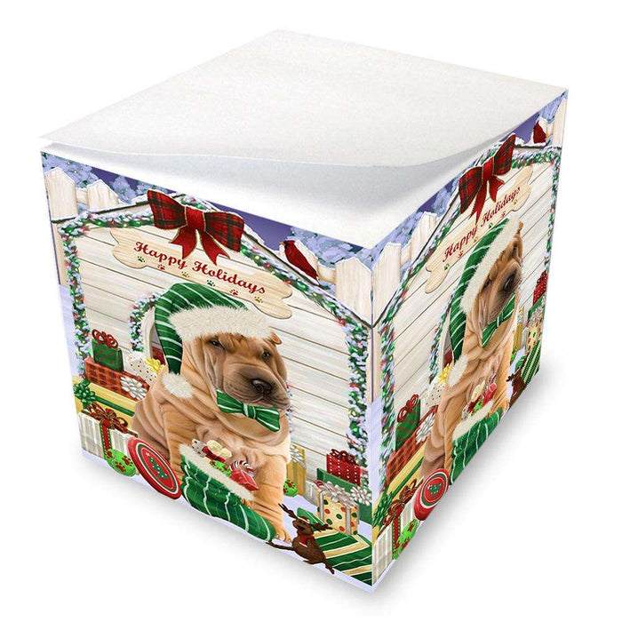 Happy Holidays Christmas Shar Pei Dog House With Presents Note Cube NOC51497