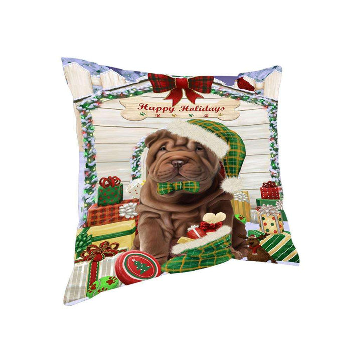 Happy Holidays Christmas Shar Pei Dog House with Presents Pillow PIL62348