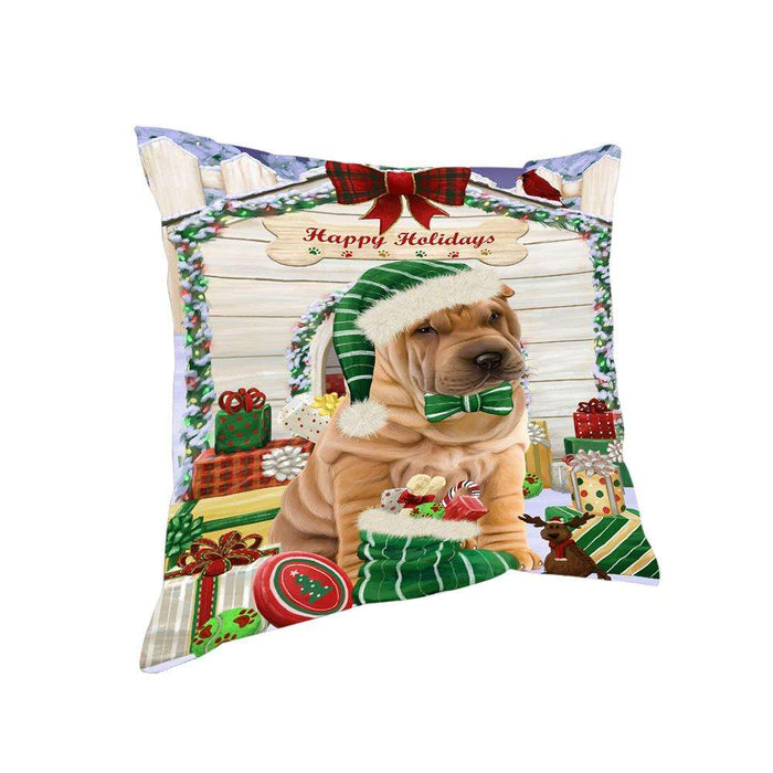 Happy Holidays Christmas Shar Pei Dog House with Presents Pillow PIL62352