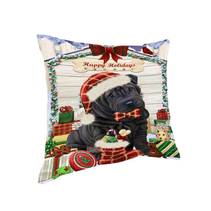 Happy Holidays Christmas Shar Pei Dog House with Presents Pillow PIL62356