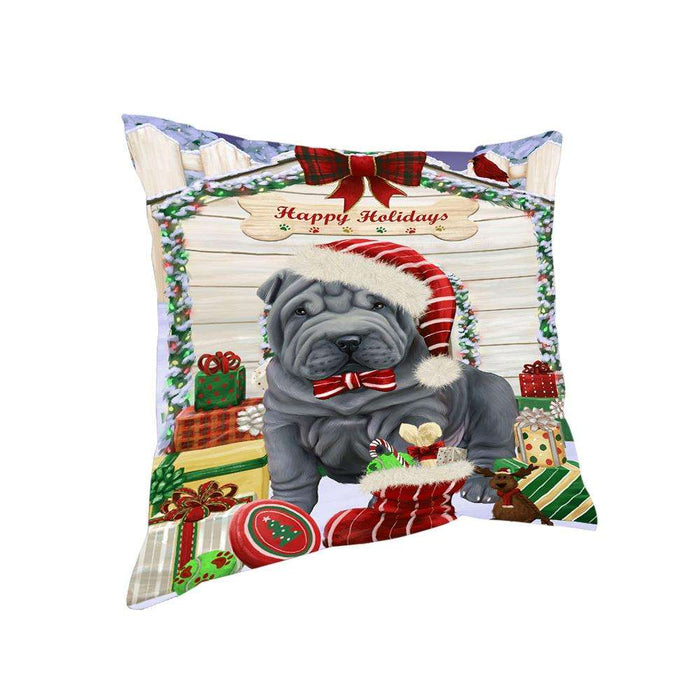 Happy Holidays Christmas Shar Pei Dog House with Presents Pillow PIL62360