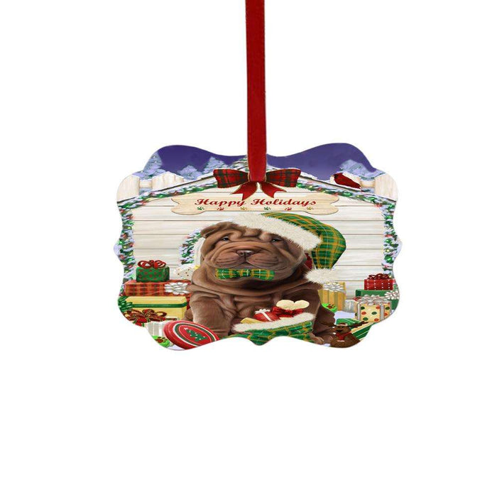 Happy Holidays Christmas Shar Pei House With Presents Double-Sided Photo Benelux Christmas Ornament LOR49954