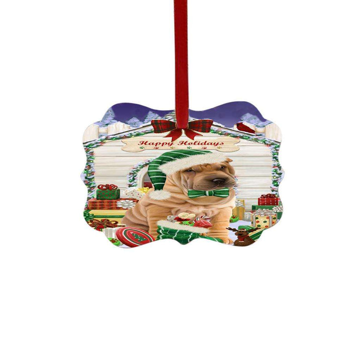 Happy Holidays Christmas Shar Pei House With Presents Double-Sided Photo Benelux Christmas Ornament LOR49955