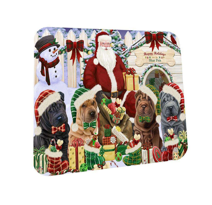 Happy Holidays Christmas Shar Peis Dog House Gathering Coasters Set of 4 CST51423