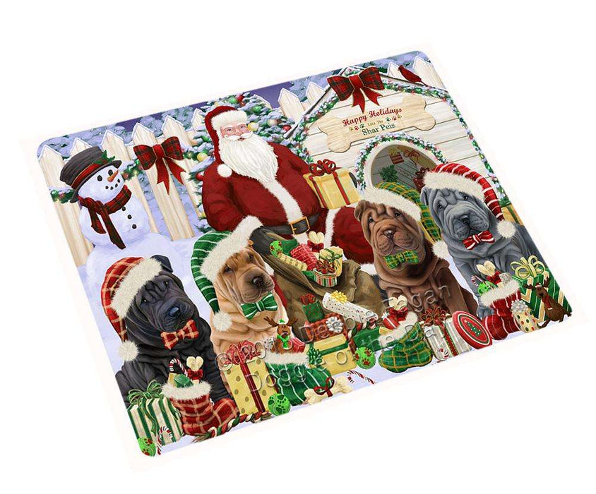 Happy Holidays Christmas Shar Peis Dog House Gathering Cutting Board C58641