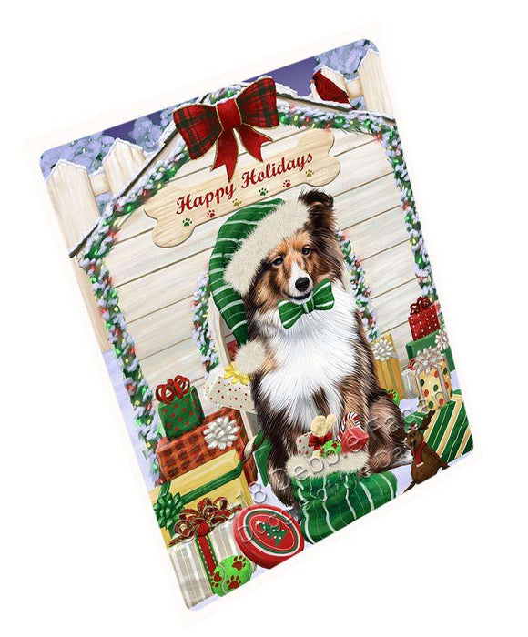 Happy Holidays Christmas Shetland Sheepdog House with Presents Cutting Board C58752