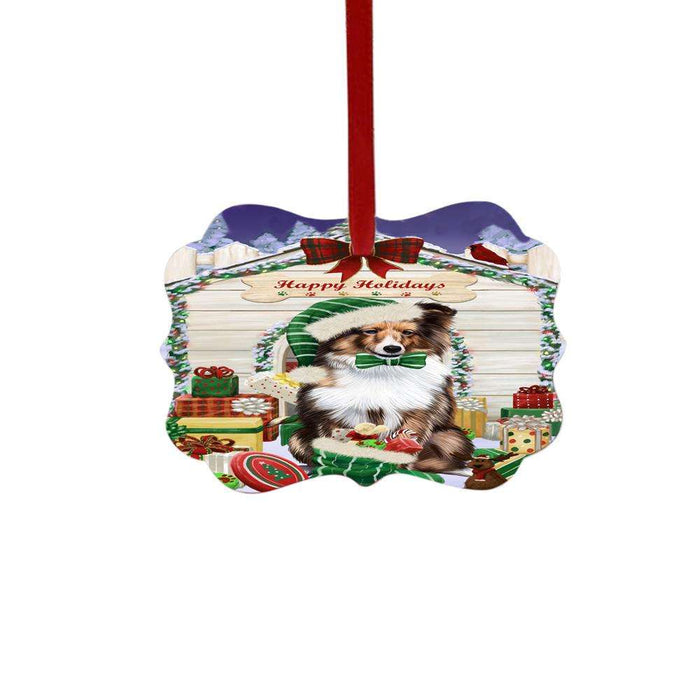 Happy Holidays Christmas Shetland Sheepdog House With Presents Double-Sided Photo Benelux Christmas Ornament LOR49959