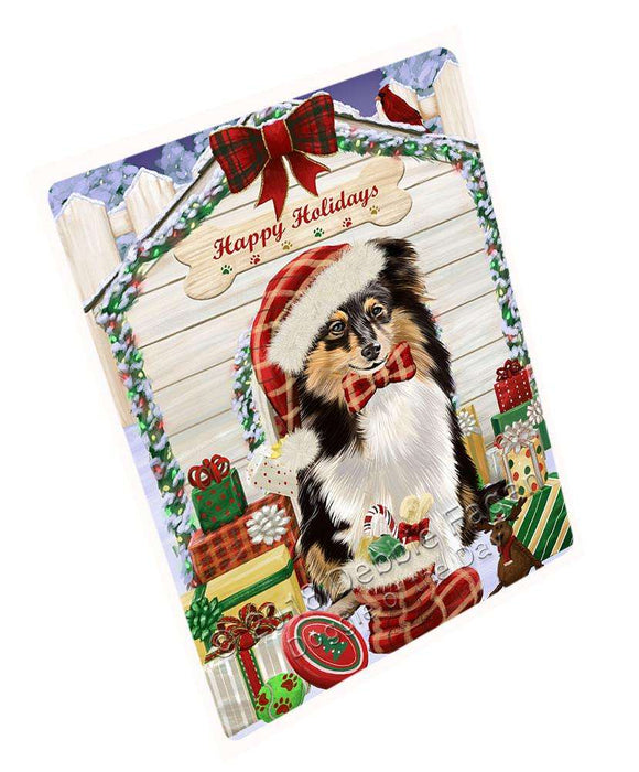 Happy Holidays Christmas Shetland Sheepdog House with Presents Large Refrigerator / Dishwasher Magnet RMAG69510