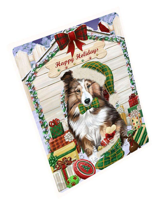 Happy Holidays Christmas Shetland Sheepdog House With Presents Magnet Mini (3.5" x 2") MAG58749