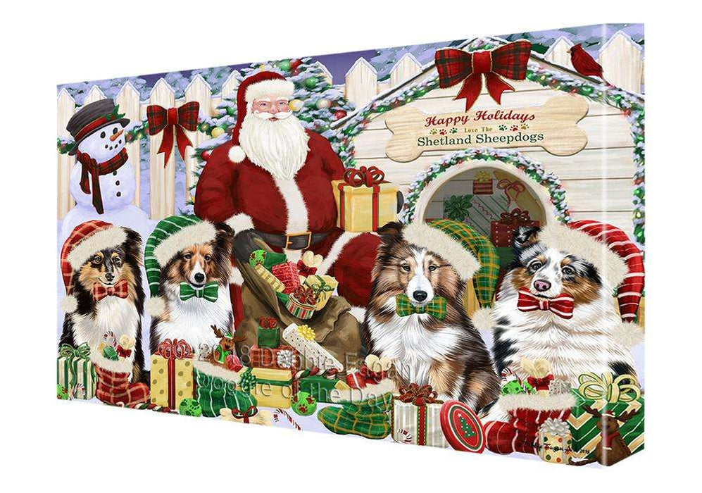 Happy Holidays Christmas Shetland Sheepdogs House Gathering Canvas Print Wall Art Décor CVS80450