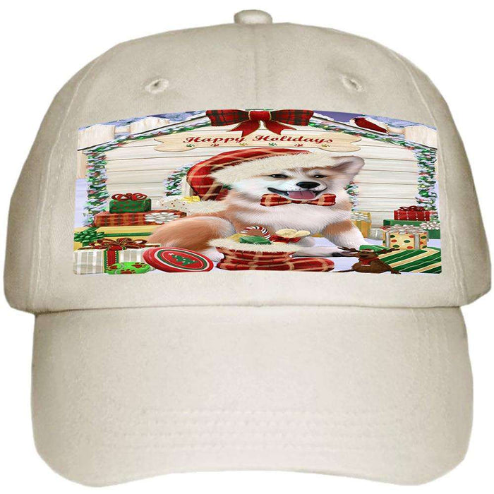 Happy Holidays Christmas Shiba Inu Dog House with Presents Ball Hat Cap HAT58251