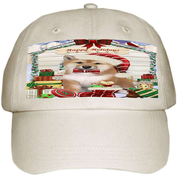 Happy Holidays Christmas Shiba Inu Dog House with Presents Ball Hat Cap HAT58254