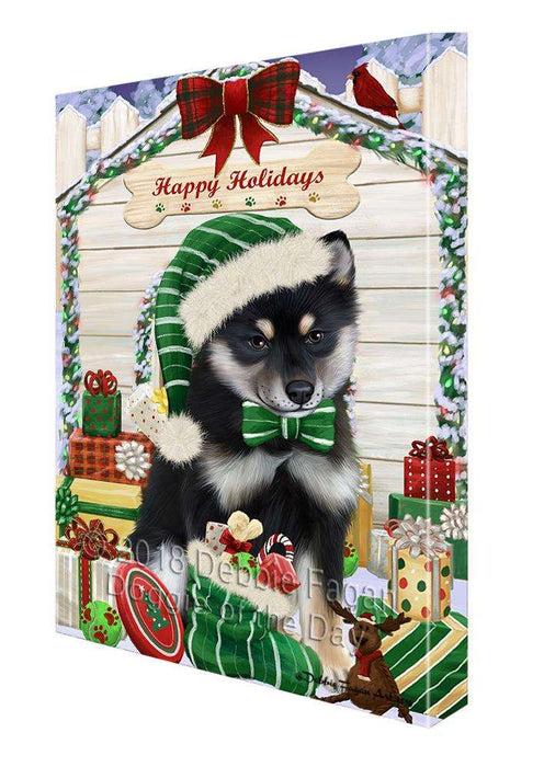 Happy Holidays Christmas Shiba Inu Dog House with Presents Canvas Print Wall Art Décor CVS80810