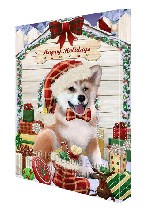Happy Holidays Christmas Shiba Inu Dog House with Presents Canvas Print Wall Art Décor CVS80819