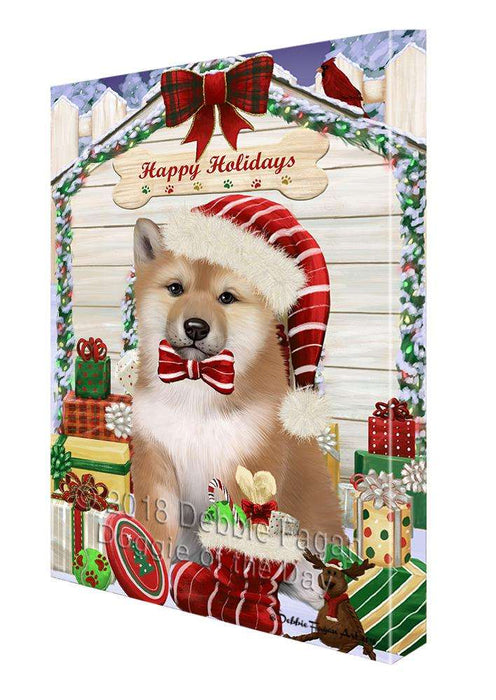 Happy Holidays Christmas Shiba Inu Dog House with Presents Canvas Print Wall Art Décor CVS80828