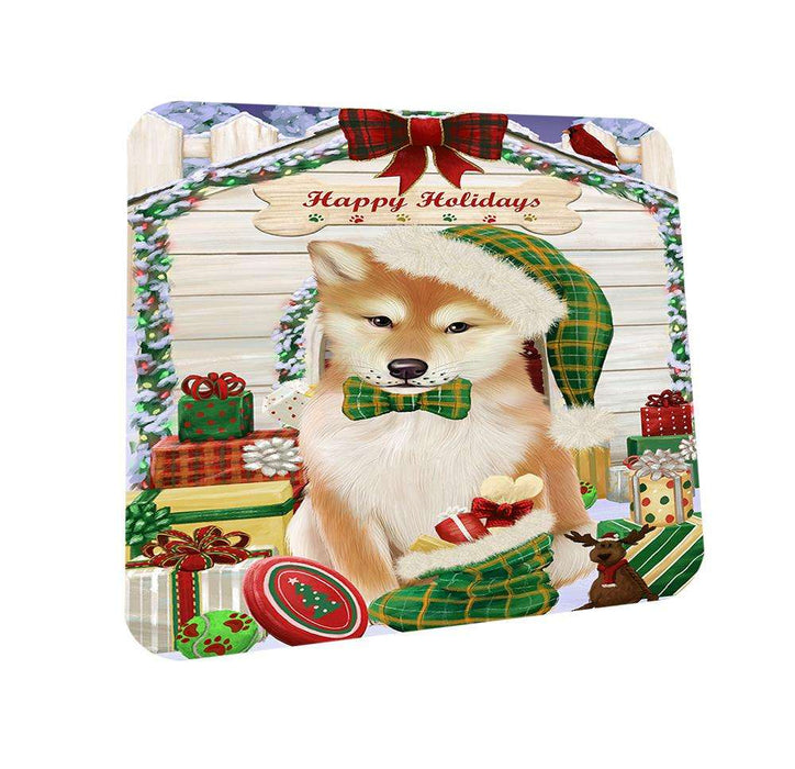 Happy Holidays Christmas Shiba Inu Dog House With Presents Coasters Set of 4 CST51463