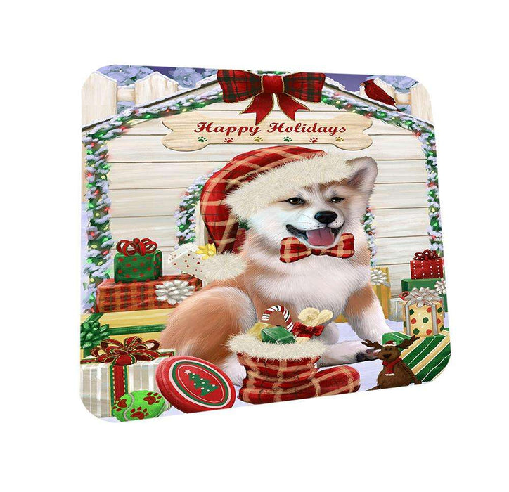 Happy Holidays Christmas Shiba Inu Dog House With Presents Coasters Set of 4 CST51465