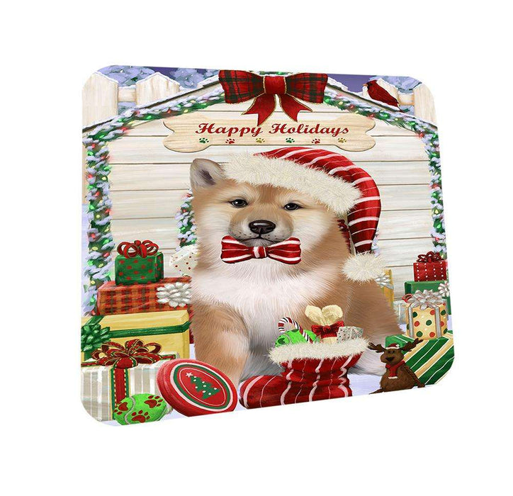 Happy Holidays Christmas Shiba Inu Dog House With Presents Coasters Set of 4 CST51466