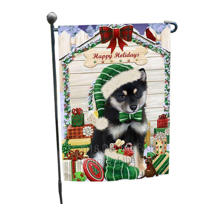 Happy Holidays Christmas Shiba Inu Dog House With Presents Garden Flag GFLG51502