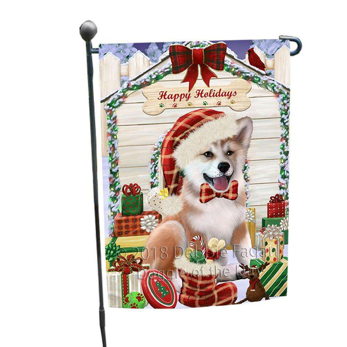 Happy Holidays Christmas Shiba Inu Dog House With Presents Garden Flag GFLG51503